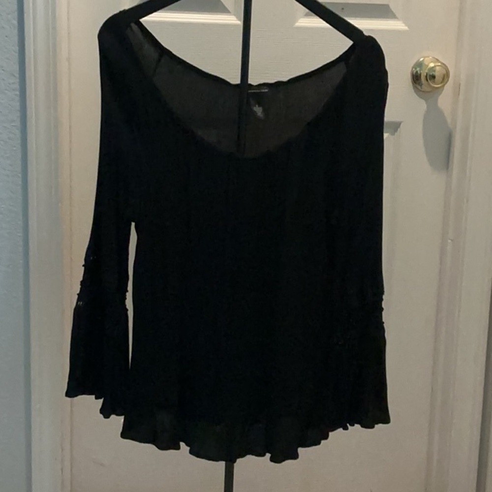 INC International Concepts Black Gauze Long Sleeve Blouse Small